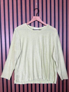 Sarah Arizona Top L / XL Womens Green Sheer Knit Slit Long Sleeve